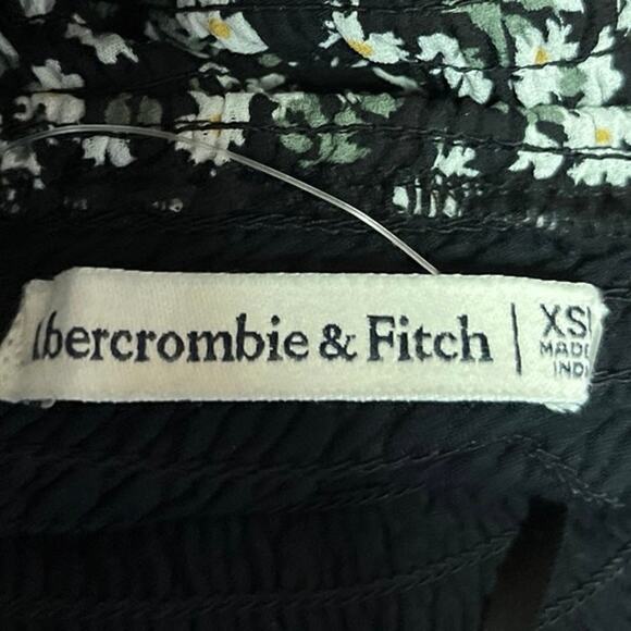 Abercrombie & Fitch Black Floral Sleeveless Smocked Slit Midi A-line Dress Sz XS - Picture 5 of 6